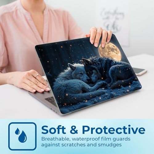 Reusable Universal Laptop Skin Sticker, Cut to Fit for 11.6–15.6 Inch Laptops, Waterproof Protective Film, No-Residue - Lunar Wolves - color: Lunar Wolves