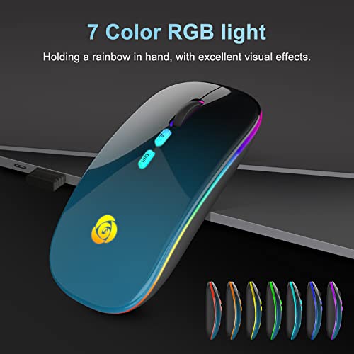 CC Store Wireless Mouse for Laptop,USB-C Rechargeable with Dual Connection | Bluetooth mouse with 2.4GHz USB receiver, silent slim design, adjustable DPI for laptop,MacBook,PC and tablet,Black-blue - color: Black-blue