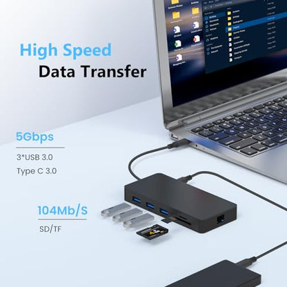 Laptop Docking Station Dual 4K HDTV Monitor, Fophmo USB C to 2 HDTV Splitter Extended Display, 1000Mbps LAN, USB A&C 3.0 Ports(10Gbps), SD/TF Card, 100W PD Charging, MacOS Only Mirrors Same Screen