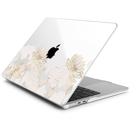 Batianda Case for MacBook Air 15" with M5 M4 M3 M2 Chip, Golden Lotus | 4-in-1 set with gold lotus line flowers design, lightweight slim hard shell protection for elegant, minimal and office user - color: Gold Lotus