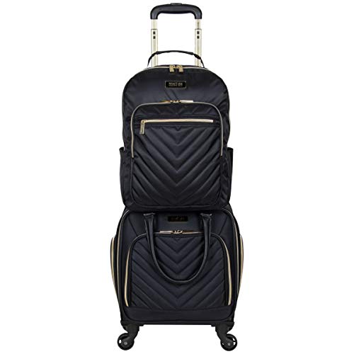 Kenneth Cole REACTION Chelsea 2-Piece Bundle - 17" 4-Wheel Spinner Underseat Carry-On Luggage & Matching 15" Laptop Backpack, Black - color: Black, size: 2pc Bundle (Underseater+Backpack)