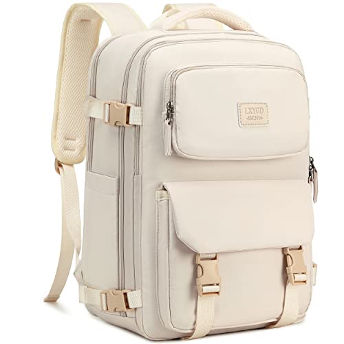 Travel Laptop Backpack, Business Work Backpacks Large College Bookbag for Women Men Water Resistant Daypack Airline Approved Gym Bag Fits 17 Inch Notebook & Laptops - Beige - color: Beige