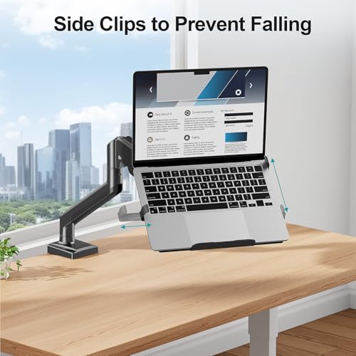 MOUNT PRO Laptop Arm Mount for Desk, 2 in 1 Function Monitor Laptop Stand, Fits Max 17" Notebook and 32" Computer Screen, Aluminum Single Monitor Holder with Adjustable Tray, Holds up to 22lbs - size: Without Pole