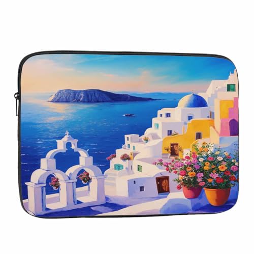 Laptop Sleeve Bag 15.4 15.6 Inch,Greece Island Painting Aegean Sea Coast Ocean Protective Polyester Computer Cases Laptop Cover Briefcase Bag Tablet Travel Cover - color: LPS-021