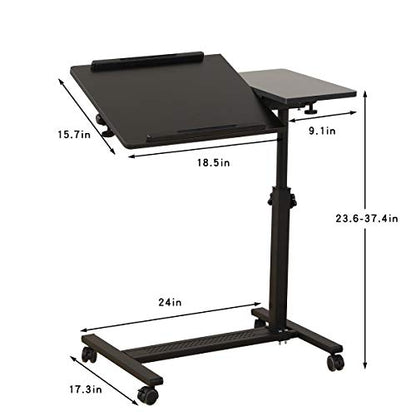 TigerDad Over Bed Table with Wheels Adjustable | Rolling Laptop Table Overbed Desk Hospital Tray Table Sofa Chair Side Table (Black) - color: Black