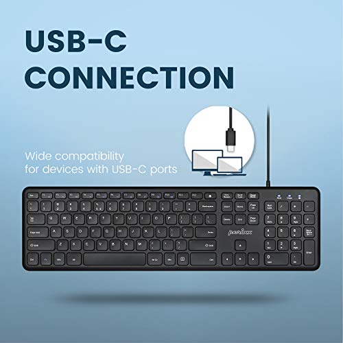 Perixx PERIBOARD-210C Wired Full-Size USB C Keyboard with Quiet Scissor Keys - Compatible with Windows, macOS, and Android Tablet and Laptops - Black - US English - style: Classic