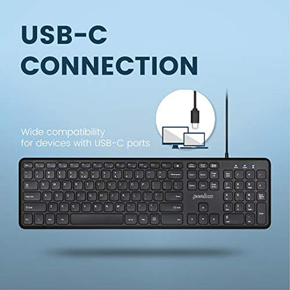 Perixx PERIBOARD-210C Wired Full-Size USB C Keyboard with Quiet Scissor Keys - Compatible with Windows, macOS, and Android Tablet and Laptops - Black - US English - style: Classic