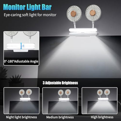 Monitor Fan with LED Lights, USB Desktop Fan with 2 Rotatable Heads, 3 Speeds Desk Fans Small Quiet with Sturdy Adjustable Clamp, Strong Wind Office Personal Cooling Fans for Laptop, Desktop. - color: Gray Fan with Lights