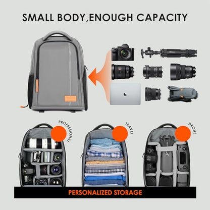 TARION Camera Backpack for Photographers Compact 15L, TB04 Grey | 15 Inch Laptop Compartment, Side Access Quick Draw, Anti-theft Hidden Pocket, Tripod Holder, Rain Cover, Travel-Friendly - color: Grey