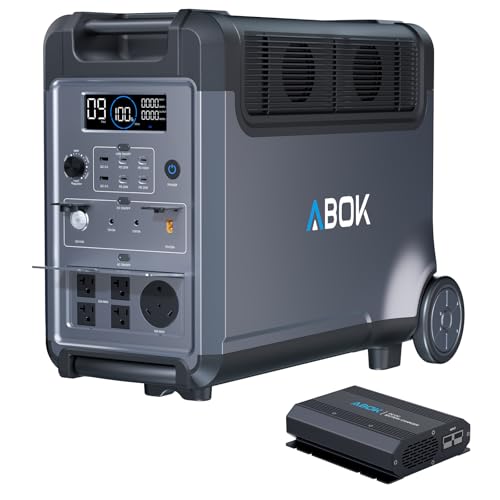 ABOK Ark3600 Portable Power Station with 500W Alternator Charger | 3840Wh LiFePO4 Battery, Expandable to 11520Wh, 15 Outlets, 3600W Solar Generator for Home Backup, Hurricane, Camping, RV - style: Ark3600+ 500W Alternator Charger