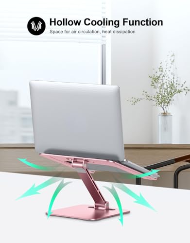 RIWUCT Foldable Aluminum Alloy Laptop Stand for Desk, Height Adjustable Ergonomic Computer Stand, Portable Laptop Riser Holder Printer Stand Compatible with MacBook Pro Air/HP/Dell 10-16", Pink - color: Pink