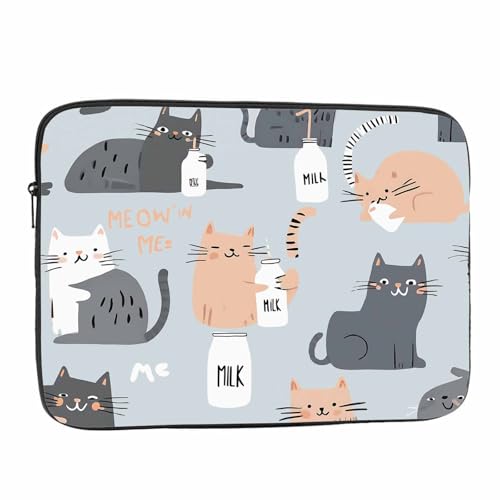 Laptop Sleeve Bag 15.4 15.6 Inch,Modern Cats Funny Cat Grey Protective Polyester Computer Cases Laptop Cover Briefcase Bag Tablet Travel Cover - color: LPS-017