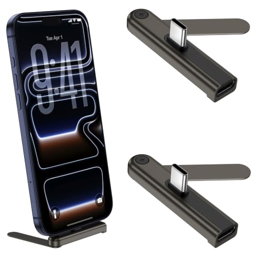 240W USB-C 90°Degree Invisible Phone Stand with USB C Adapter,2Pack 2 in 1 Type C Male to Female Adapter with Foldable Phone Desk Stand Holder for iPhone 17 Pro Max/16/15/Samsung/Pixel/Gaming
