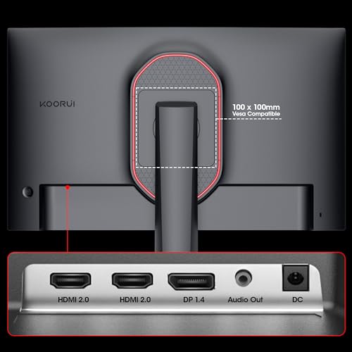KOORUI Gaming Monitor, QHD 24" Nano IPS Display, 1440P 165Hz Computer Monitor, 1ms 2K PC Screen, 100% sRGB, Adaptive Sync, Height/Tilt/Pivot Adjustment, HDMI, DisplayPort, GP01 - size: 24"/QHD/165Hz