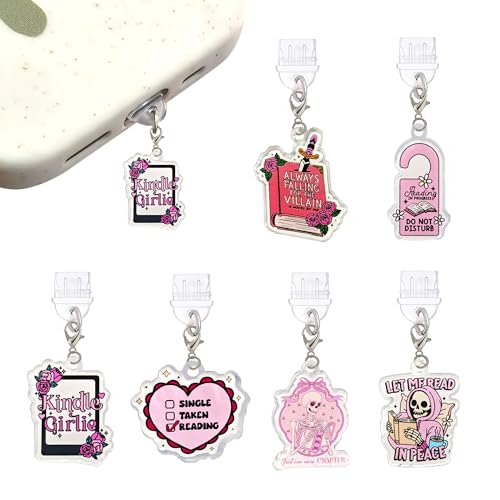 6PCS Charms for E-Reader, About Reading Theme Dust Plug Charm Compatible with Type C Charging Port, Gift for Book Lover Readers Men Women Students, Accessories for E-Reader - color: Style-D
