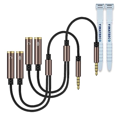 Headphone Splitter 3.5mm, Audio Splitter 1 Male to 2 Female Headset Mic Adapter Nylon-Braided Extension Cable Stereo Aux Jack for PC Phone Tablet Gaming (1 Male to 2 Female, 2pcs, Brown) - color: 35CM/13.8IN Headphone Splitter - Brown, size: 1 Male to 2 F
