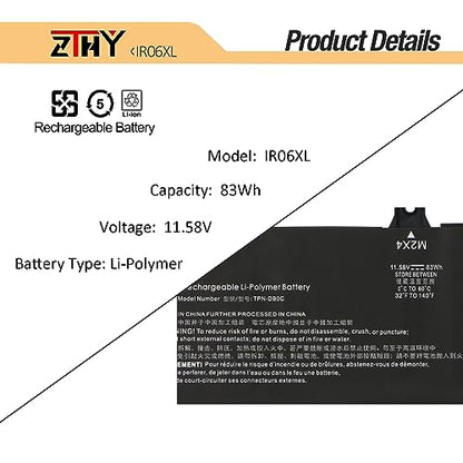 IR06XL M02029-005 Laptop Battery Replacement for HP ZBook Power G7 G8 G9 | For ZBook Power G10 A Mobile Workstation Series IR06083XL IRO6XL M01523-2C1 TPN-DB0C M01523-2C2 11.58V 6Cell 83Wh 6880mAh - size: 12.6*3.15*0.31 inch IR06XL
