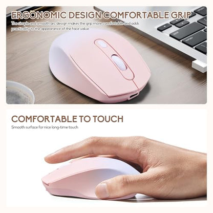 Wireless Gradient Color Bluetooth Mouse,Dual Mode Rechargeable Silent Slim Laptop Mouse,Portable(BT5.2+USB Receiver) Computer Mice,for Laptop,Desktop Computer,ipad Tablet,Phone,Mac(Gradient Pink) ﻿ - color: Gradient pink