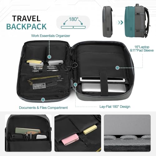 2-in-1 Travel Backpack for Men, Expandable 16" Laptop Backpack with Detachable Briefcase, Water-Resistant Carry-On Business Bag with USB-C, Gray - color: Gray