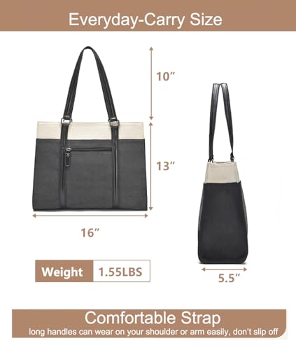 Laptop Tote Bag for Women 15.6 Inch, Large Work Bag with 10 Pockets - color: Black