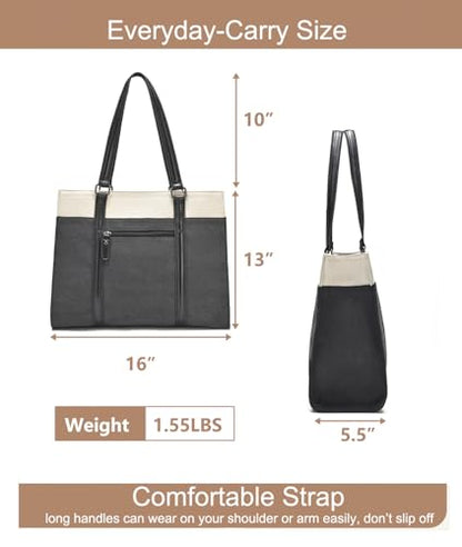 Laptop Tote Bag for Women 15.6 Inch, Large Work Bag with 10 Pockets - color: Black