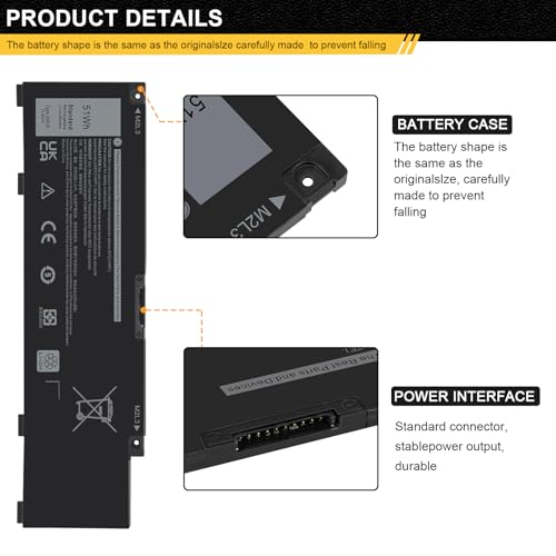(11.4V 51Wh) 266J9 MV07R Battery Replacement for Dell G3 15 3500 3590 3790 G5 15 5500 SE 5505 P89F Inspiron 5490 INS 15PR-1545W 1548BR 1645W 1742BR 1742W Series 0415CG C9VNH PN1VN M4GWP 0M4GWP 0JJRRD - size: 9.44*2.64*0.31inch