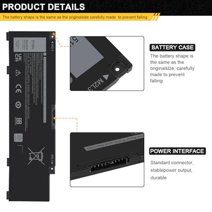 (11.4V 51Wh) 266J9 MV07R Battery Replacement for Dell G3 15 3500 3590 3790 G5 15 5500 SE 5505 P89F Inspiron 5490 INS 15PR-1545W 1548BR 1645W 1742BR 1742W Series 0415CG C9VNH PN1VN M4GWP 0M4GWP 0JJRRD - size: 9.44*2.64*0.31inch