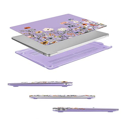 MOSISO Compatible with MacBook Air 13 inch Case M1 2022-2018, Purple | Retina Display, Plastic Garden Flowers Hard Shell&Keyboard Cover&Screen Protector, Release A2337 M1 A2179 A1932 - color: Purple