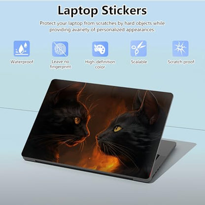 Universal Laptop Skin Sticker with 2 Wrist Pad Skins, Waterproof Scratch Resistant Vinyl Laptop Cover Decal, Cut to Fit for 11–15.6 Inch MacBook HP Dell Lenovo, Cat Black - color: Cat Black