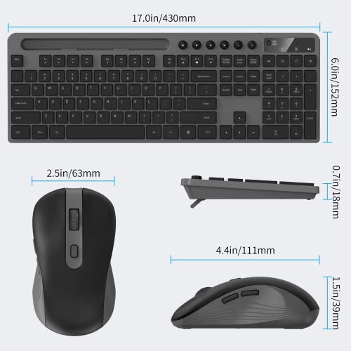 Wireless Keyboard and Mouse Combo, MARVO 2.4G Ergonomic Wireless Computer Keyboard with Phone Tablet Holder, Silent Mouse with 6 Button, Compatible with MacBook, Windows (Grey) - color: Grey