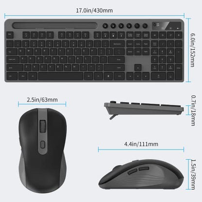 Wireless Keyboard and Mouse Combo, MARVO 2.4G Ergonomic Wireless Computer Keyboard with Phone Tablet Holder, Silent Mouse with 6 Button, Compatible with MacBook, Windows (Grey) - color: Grey