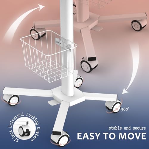 Adjustable Height Portable Laptop Desk with Wheels,White Computer Cart on Wheels,Standing Mobile Desk Workstation, Utility Medical Cart