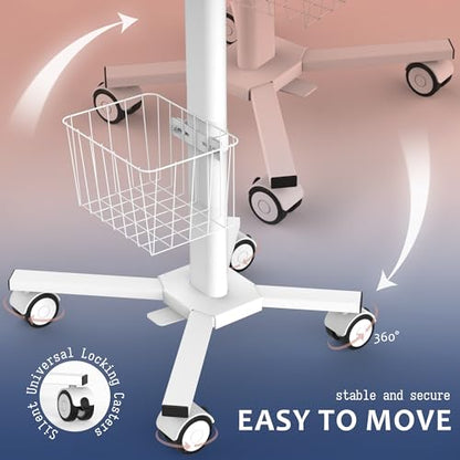 Adjustable Height Portable Laptop Desk with Wheels,White Computer Cart on Wheels,Standing Mobile Desk Workstation, Utility Medical Cart