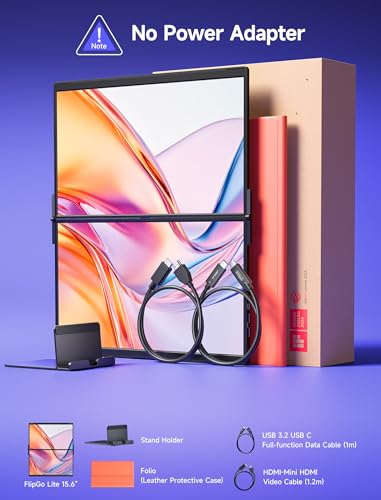JSAUX FlipGo Lite 15.6" Portable Dual Stacked Monitor, 1080P FHD IPS | One-cable triple-monitor setup with magnetic design and built-in hub; no driver required for Windows and Linux laptops - size: 15.6", style: FlipGo Lite
