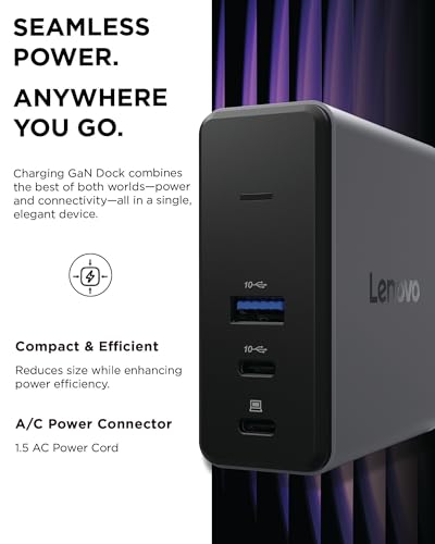 Lenovo GaN Charging Dock, Multiport Docking Station w/ 60W PD, HDMI, USB-C, USB-A, Micro SD, Power Adapter & Dock in One, Compact Design, Sustainable Materials, Home Office Gaming Dock Stand Console - style: GaN Charging Dock