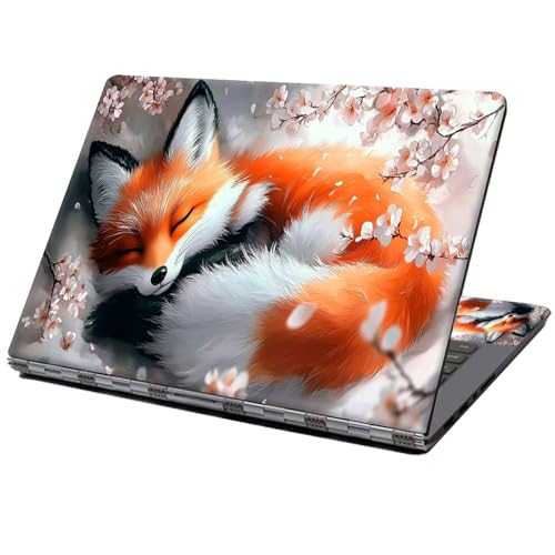 Laptop Skin Sticker Decal 12" 13" 13.3" 14" 15" 15.6",Waterproof Scratch Resistant Vinyl,Reusable Easy to Apply,for MacBook HP Dell Notebooks Netbooks Laptop,2 Wrist Pads,Cherry Blossom Fox - color: Cherry Blossom Fox