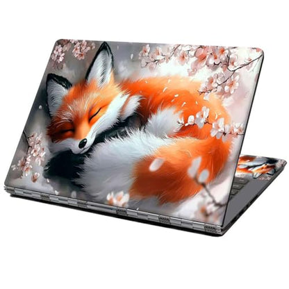 Laptop Skin Sticker Decal 12" 13" 13.3" 14" 15" 15.6",Waterproof Scratch Resistant Vinyl,Reusable Easy to Apply,for MacBook HP Dell Notebooks Netbooks Laptop,2 Wrist Pads,Cherry Blossom Fox - color: Cherry Blossom Fox