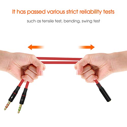 Maeline Headphone Splitter Adapter, 3.5mm Mic Cable for Computer, Headset 3.5mm Female to 2 Dual Male Microphone Audio Stereo Jack Earphones Port to Gaming Speaker PC - Red