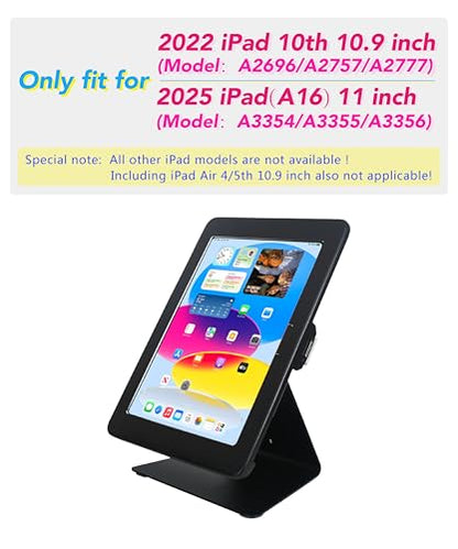 Desktop Anti-Theft Security Stand Holder for 2025 iPad 11" (A16) 11th/ 2022 iPad 10.9" 10th Gen.,with Lock and Key,Flip &360°Rotating Horizontal or Vertical Design(Black)
