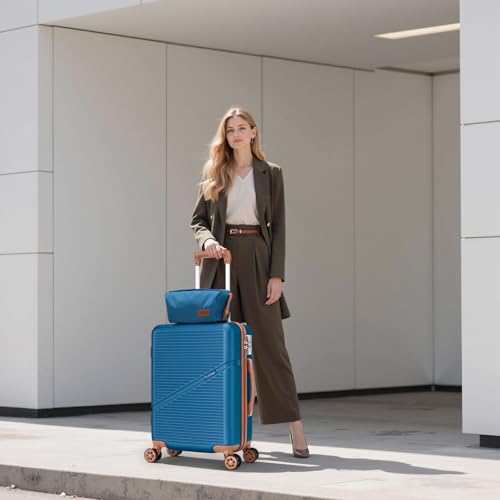 Cosbarn Carry On Luggage,3 Piece Carry On Suitcase,22x14x9 Airline Approved | Lightweight ABS Hardside Luggage, TSA-Approved Lock,Suitcases with Wheels,20Inch,Matching Duffle Bag,For Men&Women - color: Navy, style: Carry on Luggage With Duffel Bag