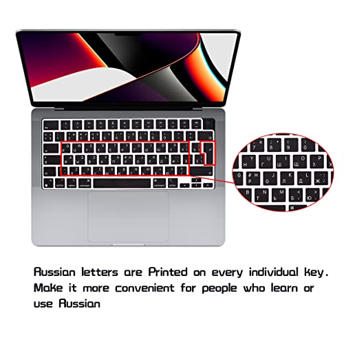 HRH Keyboard Cover Skin EU for MacBook Air 13”15"(M5-M2)&Pro 14”16"(M5-M1) | Russian,Black,2026-2021,A3426 A3427 A3434 A2992 A2918,Neo 13"A18,Precise Fit,Dust Proof,Waterproof,Durable,Keyboard Accessory - color: Russian