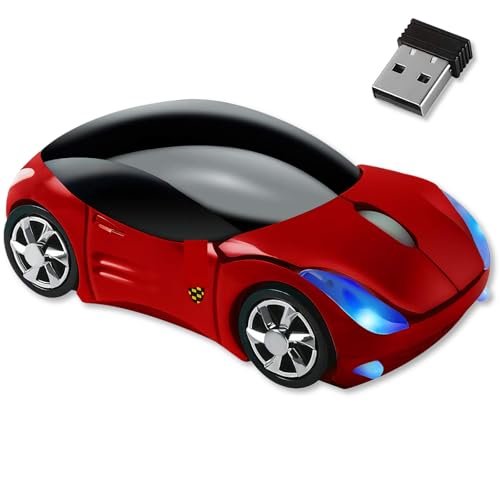 Cute Mouse Wireless Red，1600DPI 2.4G with USB Reciver Car Mouse for Computer Wireless Computer Mouse Wireless USB Wireless Mouse for Laptop Computer Tablet for Windows for Mac OS（Red） - color: Red