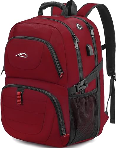 ProEtrade Travel Backpack, Extra Large Laptop Backpack Business Anti Theft TSA Approved College Work Computer Bag Fits 18.4 Inch Laptop with USB Charging Port for Women Men(Red,L) - color: Red, size: 18.4 Inch
