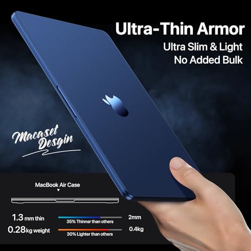 Macaset for MacBook Air 15 inch Case M5 M4 M3 M2 2026-2023 Mac Laptop Cover | Midnight Color Match, Matte Clear Blue, Anti Fingerprint & Scratch, Close Seamlessly, Protective Hard Shell, Ultra Thin Fit - color: Midnight Clear