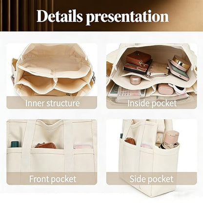 Eagerrich Canvas Crossbody Tote Bag with Multi Pockets for Women Work Large Handbags Shoulder Bag Messenger Bag Travel Purse - color: Green