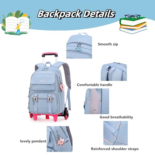 ZHANAO Rolling Backpack Luggage BookBag with Wheels Trolley Bag Wheeled Travel Backpack for Girls & Boys Trolley Bag - color: Blue, size: 2-wheel