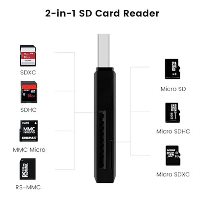 USB2.0 SD/TF Card Reader, USB 2.0 480Mbps Dual Slot OTG Memory Card Adapter for TF/Micro SD/SD/SDXC/Micro SDXC/Micro SDHC Memory Cards, Compatible with MacBook Pro/Air (Black) - size: Card-Reader-2.0-Black