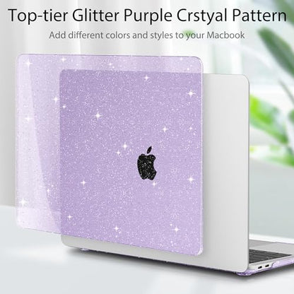 May Chen Compatible with MacBook Air 13 inch Case 2021 2020 2019 2018 Release Models: M1 A2337 A2179 A1932, Plastic Hard Shell Case for Mac Air 13 inch with Retina Fits Touch ID, Purple Glitter - color: Purple Glitter