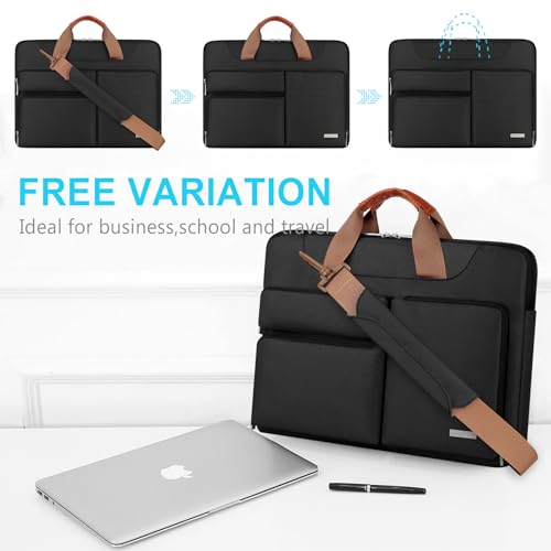 Lacdo 15.6 Inch 360° Protective Laptop Shoulder Bag Sleeve Case Compatible With 15.6" Acer Aspire, Predator, Dell Inspiron, Asus ZenBook 15 VivoBook, HP Pavilion, IdeaPad, ThinkPad Computer Bag,Black - color: Black, size: 15.6 Inches