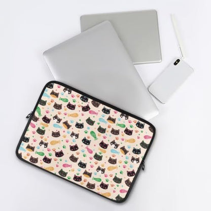 Cat Fish Printed Computer Carrying Cover, Large Capacity Laptop Case Bag Easy to Carry Computer Bag, 17 Inch Lightweight Laptop Briefcase Messenger Bag for Women - color: Black and Pink-Cat Fish, size: 17 Inches